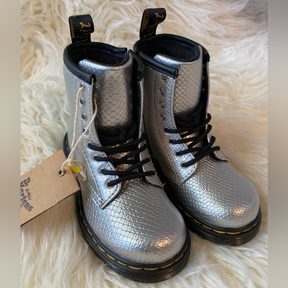 Dr. Martens toddler size 9. Silver crocodile pattern. New